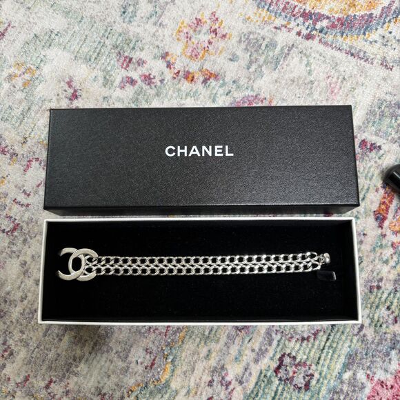 Chanel Silver Double Chain Turnlock Bracelet - Picture 6 of 6